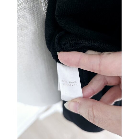 St. John Ruffle Black Waterfall Drape Wool Knit Open Cardigan Sweater 16 XL - Picture 9 of 10